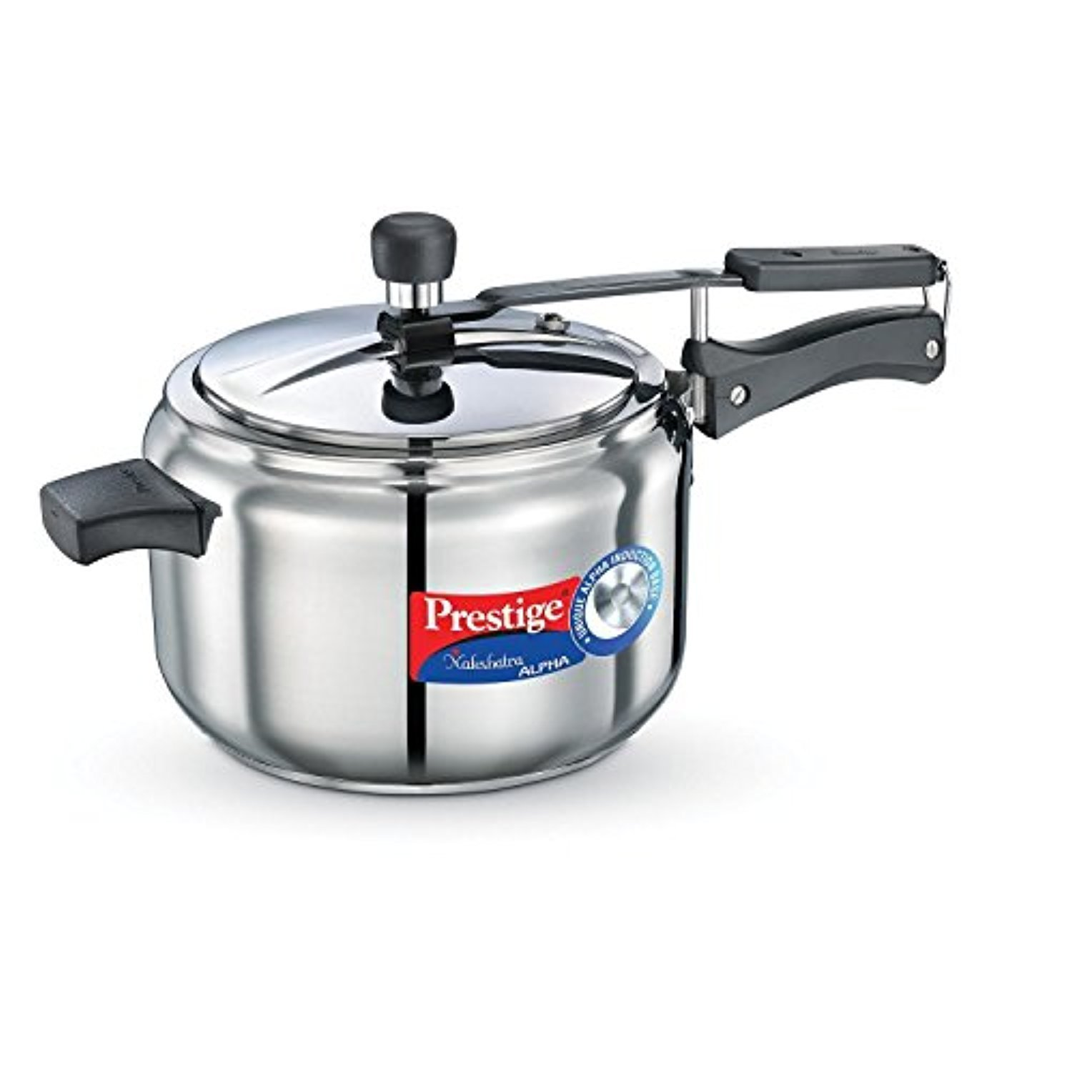 Prestige Nakshatra Alpha Induction Base Inner Lid Stainless Steel Pressure Cooker |Silver | Metallic Safety Plug | Durable Handles | Pressure Regulator