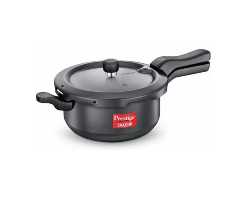 Prestige Svachh Junior & Senior Deep Pan 3.5 & 5.0 Litres Outer Lid Pressure Cooker with hard anodized Body (Black)