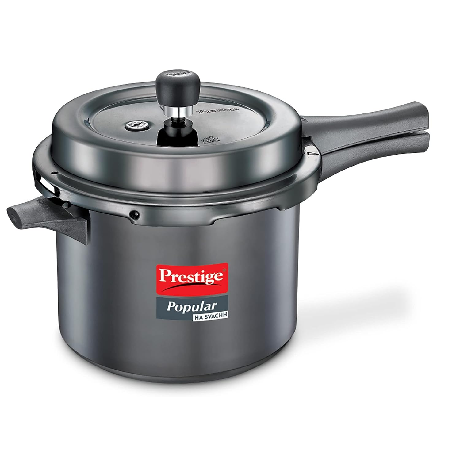 Prestige Popular Svachh Hard Anodised Outer Lid Pressure Cooker (Black, Deep Lid-Controls Spillage)