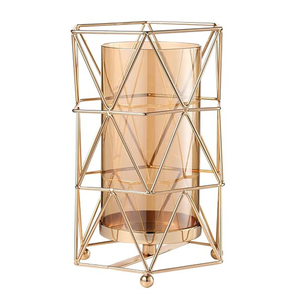 Metal Bracket, Crystal Transparent Inner Vase, Hand-Plated Geometric Metal Vase, Rose Gold Vase Decor for Home Office Wedding Holiday Party Gift